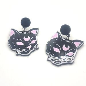 BLACK WICCA CAT fun funky novelty Halloween earrings